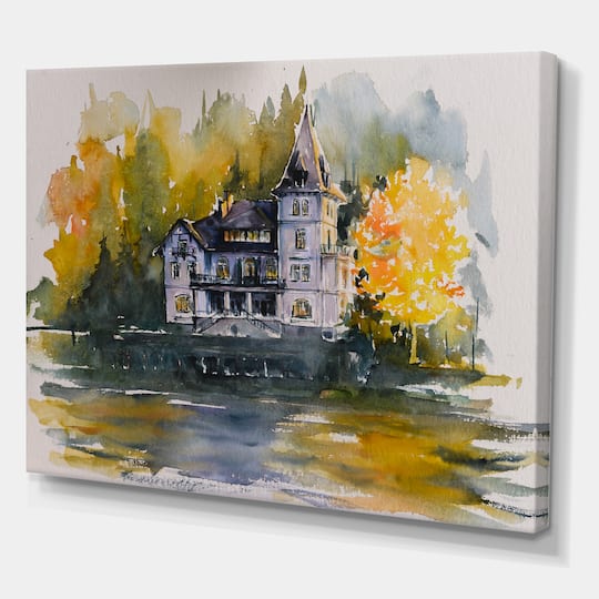 Designart - Castle By The Lake With Autumn Trees